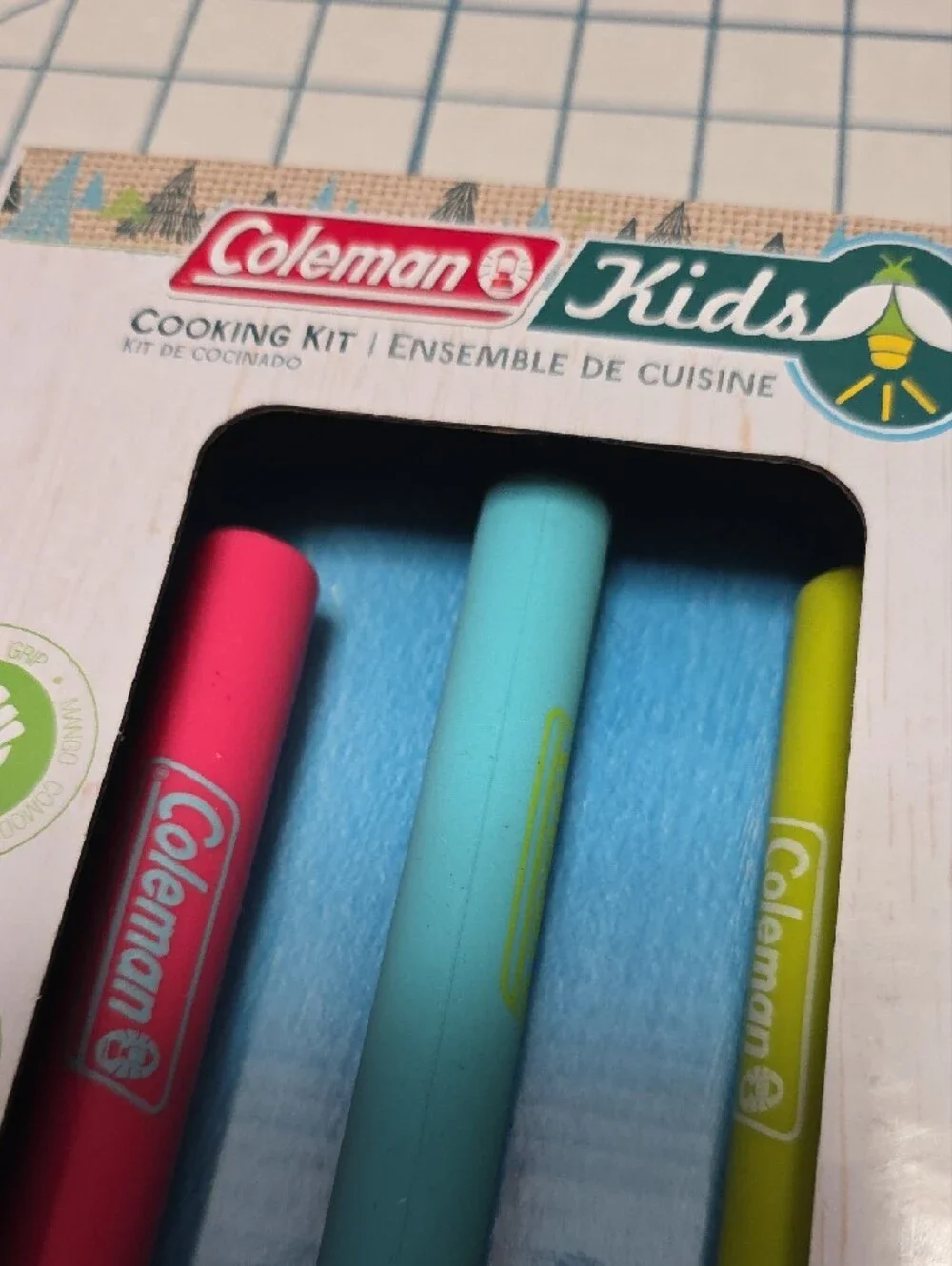 Coleman Kids roasting forks with pink, teal, yellow handles